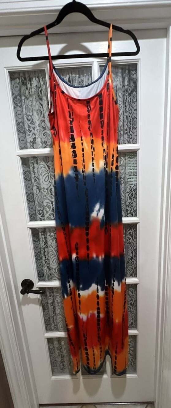 Anna-Kaci Women's Tie-Dye Print Spaghetti Strap Scoop Neck Casual Maxi Dress